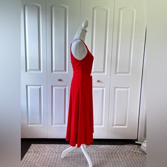 LULU’S Women’s Size Medium Red-Orange High Halter Neck Cut-Out A-Line Midi Dress - Picture 9 of 15